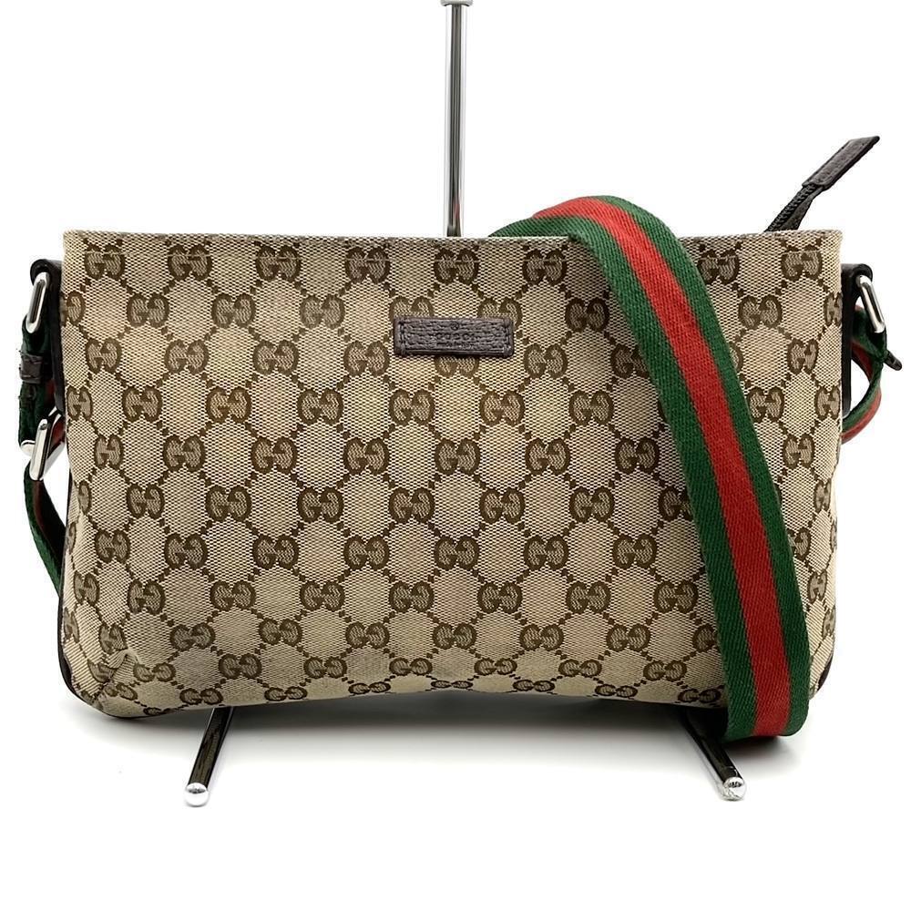 GUCCI GG Canvas Sherry Shoulder Bag Leather Brown